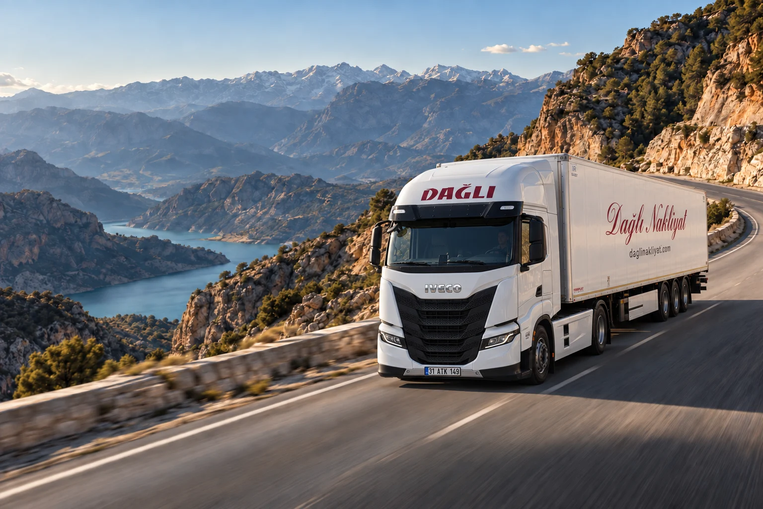 Illustrative campaign image of a Dağlı Nakliyat truck on a mountain road